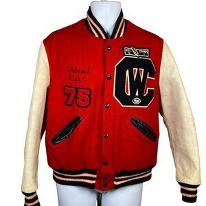 Vintage 70s Varsity Wool Letterman Jacket Size 40 Leather Sleeves CW Pirates NC